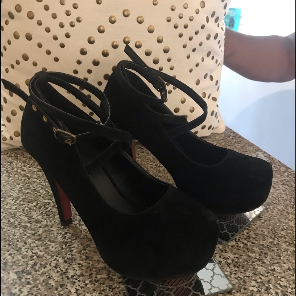 Black Red Bottom Strapped High Heels